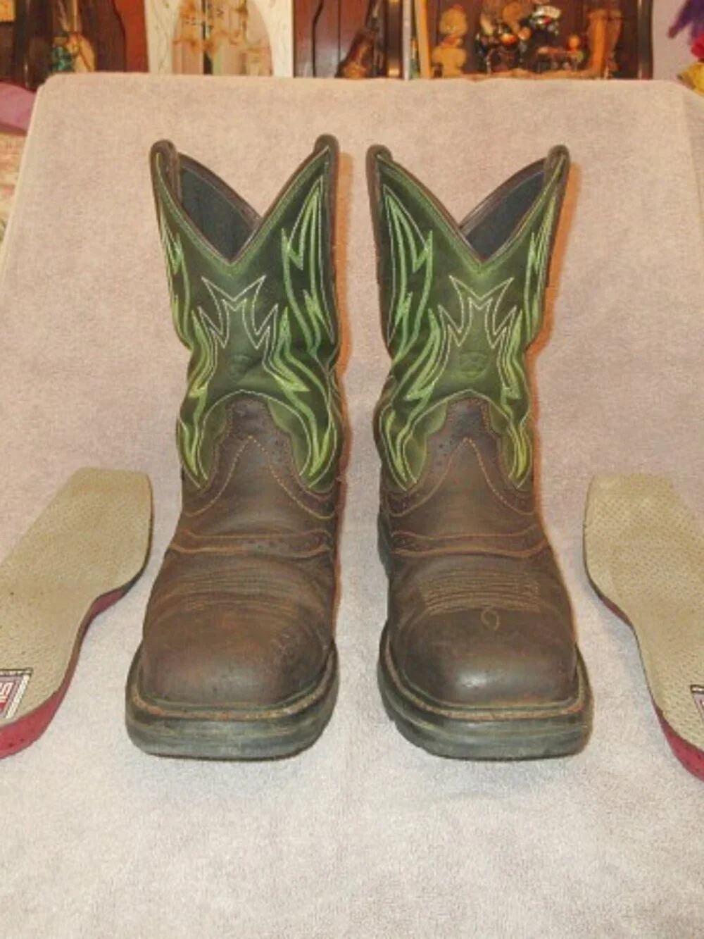 Ariat Sierra Shock Shield Steel Toe Work Boots Mens 12 D Green Leather Western